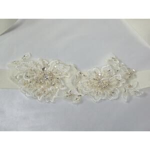 Off white lace beaded applique belt sash bridal formal wear prom dress belt sash